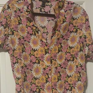 Forever 21 Pink and Yellow Floral Button-Down Shirt